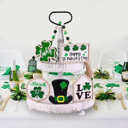 DIYDEC 6Pcs St.Patrick's Day Table Decoration Luck Shamrocks Wooden Signs Irish Decor Rustic St. Patrick Tiered Tray Decor Happy St.Patrick's Day Centerpiece Sign for Home Table Shelf Party Decor in Saudi Arabia