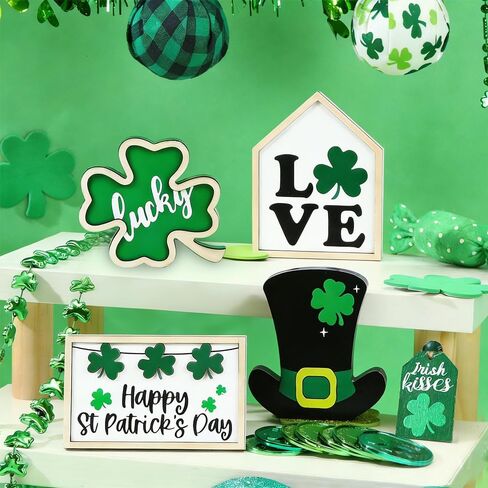 DIYDEC 6Pcs St.Patrick's Day Table Decoration Luck Shamrocks Wooden Signs Irish Decor Rustic St. Patrick Tiered Tray Decor Happy St.Patrick's Day Centerpiece Sign for Home Table Shelf Party Decor in Saudi Arabia