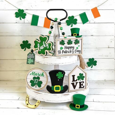 DIYDEC 6Pcs St.Patrick's Day Table Decoration Luck Shamrocks Wooden Signs Irish Decor Rustic St. Patrick Tiered Tray Decor Happy St.Patrick's Day Centerpiece Sign for Home Table Shelf Party Decor in Saudi Arabia