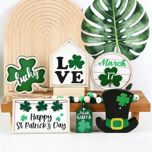 DIYDEC 6Pcs St.Patrick's Day Table Decoration Luck Shamrocks Wooden Signs Irish Decor Rustic St. Patrick Tiered Tray Decor Happy St.Patrick's Day Centerpiece Sign for Home Table Shelf Party Decor in Saudi Arabia