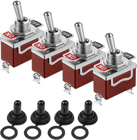 4 حزمة تبديل التبديل، 2 دبوس 2 موقف للماء SPST 20A 250V تشغيل / إيقاف تبديل التبديل مع غطاء الحذاء، الملحقات الكهربائية السيارات الثقيلة، عالمية لشاحنات سيدان in Saudi Arabia