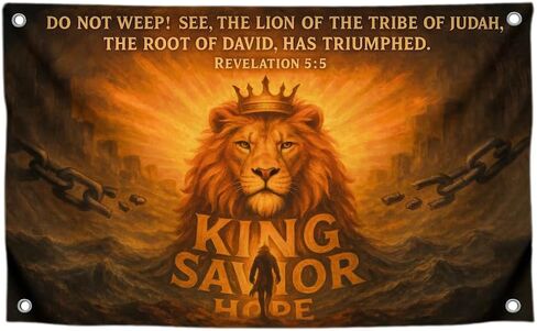 3x5 Ft Christian Lion of Judah Flag with Quote - "Do Not Weep See The Lion Of The Tribe" with 4 Brass Grommets - Polyester Decor for Church and Home - Single Sided Christian Banner for Room in Saudi Arabia