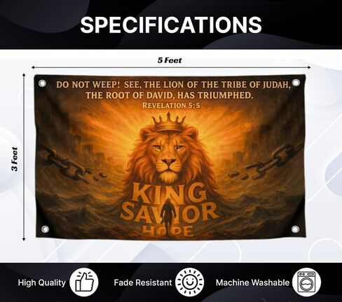 3x5 Ft Christian Lion of Judah Flag with Quote - "Do Not Weep See The Lion Of The Tribe" with 4 Brass Grommets - Polyester Decor for Church and Home - Single Sided Christian Banner for Room in Saudi Arabia