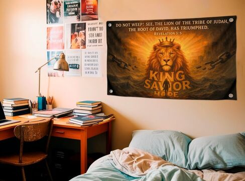 3x5 Ft Christian Lion of Judah Flag with Quote - "Do Not Weep See The Lion Of The Tribe" with 4 Brass Grommets - Polyester Decor for Church and Home - Single Sided Christian Banner for Room in Saudi Arabia