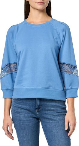 Nautica Women's Lace Sleeve Patch Shoulder Pleats Crewneck Soft Lace Placement Sweatshirt in Saudi Arabia