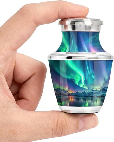 جرة STONLIF Aurora Borealis للبالغين للرماد - جرة جنازة تذكارية للقلب الصغير - تصميم الأضواء الشمالية للرماد البشري - للاستخدام المنزلي أو الكولومباريوم in Saudi Arabia