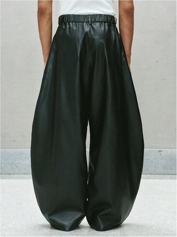 GORGLITTER Men's Leather Pants Y2K Wide Leg Baggy Barrel Pants Disco Party Rave Trousers with Pockets Streewear in Saudi Arabia