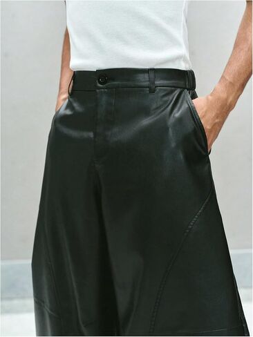 GORGLITTER Men's Leather Pants Y2K Wide Leg Baggy Barrel Pants Disco Party Rave Trousers with Pockets Streewear in Saudi Arabia