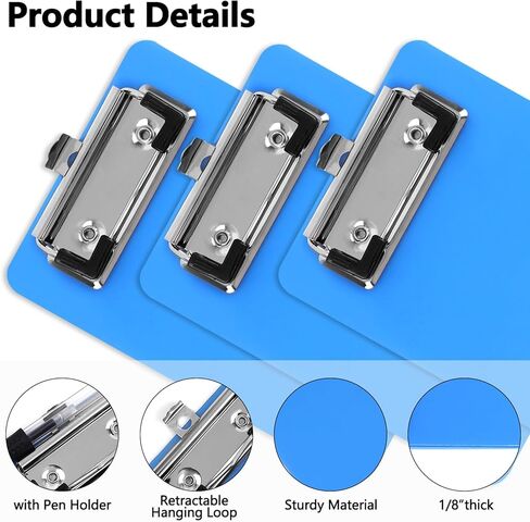 Mini Clipboard Set, 4 x 6 Inch Small Pocket Clipboards, Plastic A6 Clipboards with Profile Clip for Small Notepads Receipts Tickets - 2 Pack (Blue) in Saudi Arabia