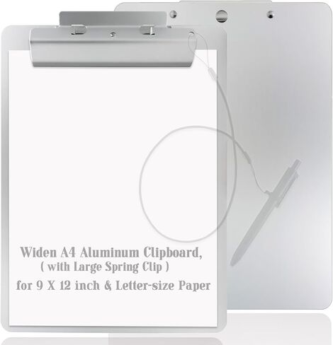 لوح مشبك معدني من الألومنيوم مسطح عالي التحمل وقابل للتعليق مع فتحة سلسلة قلم مقاس A4 9.25 بوصة × 12.6 بوصة للمدرسة والمكتب والأعمال التجارية وورشة عمل المتخصصين الطبيين (أحمر، A4) in Kuwait