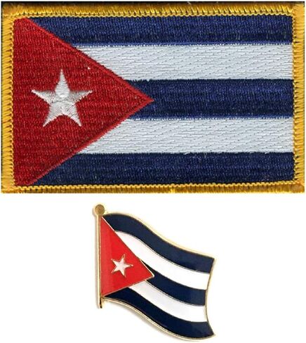 Cuba Embroidered Flag Patch and Cuban Flag Lapel Pin Set, One of Each Item is Included in Saudi Arabia