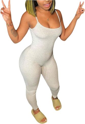 WDIRARA Women's Spaghetti Strap Bodycon Jumpsuits Yoga Gym Unitard One Piece Pants Romper in Saudi Arabia