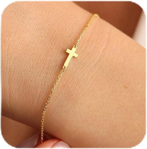 Cross Bracelet for Women - 18K Gold/Whited Plated Cross Bracelet Dainty Gold Cross Bracelet Thin Chain Pearl Double Cross Bracelet Bridesmaid Jewelry Gifts Cross Bracelet for Women in Kuwait