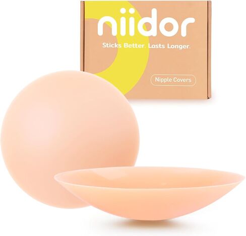 أغطية حلمات فطائر اللحم من niiDor للنساء-بتلات الثدي من السيليكون اللزج قابلة لإعادة الاستخدام-لاصق لا يظهر-نمط دائري كلاسيكي in Kuwait