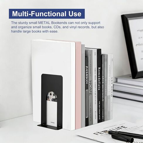 Book Ends for Shelves, 4 Pack Metal Bookends, Compact Book Stopper for Small Books, CDs, Vinyl Records, Desk & Classroom Organizer, 3.9x2.8x5.2 Inch in Saudi Arabia