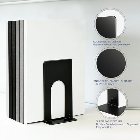 Book Ends for Shelves, 4 Pack Metal Bookends, Compact Book Stopper for Small Books, CDs, Vinyl Records, Desk & Classroom Organizer, 3.9x2.8x5.2 Inch in Saudi Arabia