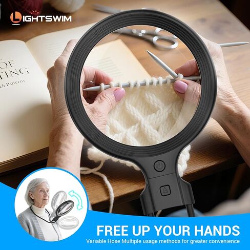 عدسة مكبرة لملابس الرقبة مع ضوء للعمل عن قرب، عدسة مكبرة مضاءة محمولة مقاس 5.5 بوصة 5X لقراءة الكتب، تتضمن قطعتين من النظارات المكبرة الصغيرة 10X مع غمد واقي in Kuwait