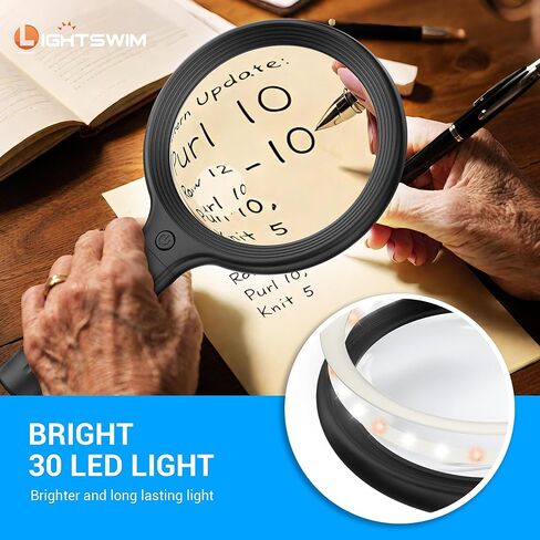 عدسة مكبرة لملابس الرقبة مع ضوء للعمل عن قرب، عدسة مكبرة مضاءة محمولة مقاس 5.5 بوصة 5X لقراءة الكتب، تتضمن قطعتين من النظارات المكبرة الصغيرة 10X مع غمد واقي in Kuwait