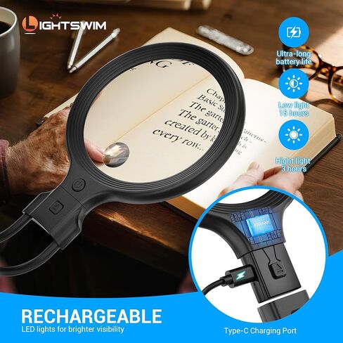 عدسة مكبرة لملابس الرقبة مع ضوء للعمل عن قرب، عدسة مكبرة مضاءة محمولة مقاس 5.5 بوصة 5X لقراءة الكتب، تتضمن قطعتين من النظارات المكبرة الصغيرة 10X مع غمد واقي in Kuwait