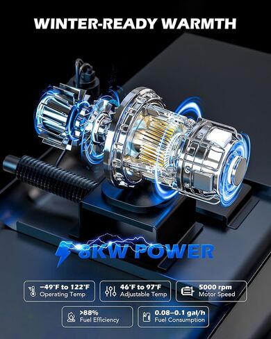 Orion Motor Tech Portable Diesel Heater, 8kW Camper Heater with CO Alarm Auto Shutoff, Diesel Parking Heater for Car Truck Boat RV with 1.7gal Tank Bluetooth Remote Control for 12/24V DC 110V Power in Saudi Arabia