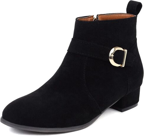 ClassicSter Womens Faux Suede Booties Round Toe Chunky Low Heel Zip Up Ankle Boots with Buckle,Dress Closed Toe Ankle Boot in Saudi Arabia