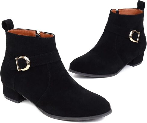 ClassicSter Womens Faux Suede Booties Round Toe Chunky Low Heel Zip Up Ankle Boots with Buckle,Dress Closed Toe Ankle Boot in Saudi Arabia