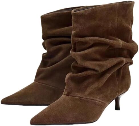 Women's low-heeled loose ankle boots, with a slip-on pointed toe design, no need to tie the laces. in Saudi Arabia
