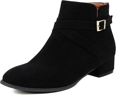 ClassicSter Womens Faux Suede Booties Round Toe Chunky Low Heel Zip Up Ankle Boots with Buckle,Dress Closed Toe Ankle Boot in Saudi Arabia