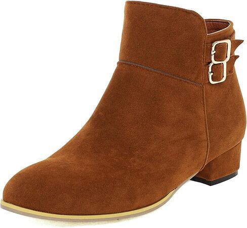 ClassicSter Womens Faux Suede Booties Round Toe Chunky Low Heel Zip Up Ankle Boots with Buckle,Dress Closed Toe Ankle Boot in Saudi Arabia