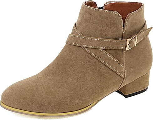 ClassicSter Womens Faux Suede Booties Round Toe Chunky Low Heel Zip Up Ankle Boots with Buckle,Dress Closed Toe Ankle Boot in Saudi Arabia