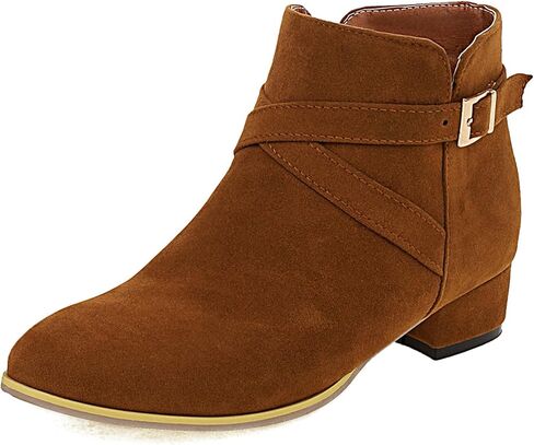 ClassicSter Womens Faux Suede Booties Round Toe Chunky Low Heel Zip Up Ankle Boots with Buckle,Dress Closed Toe Ankle Boot in Saudi Arabia