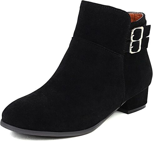 ClassicSter Womens Faux Suede Booties Round Toe Chunky Low Heel Zip Up Ankle Boots with Buckle,Dress Closed Toe Ankle Boot in Saudi Arabia