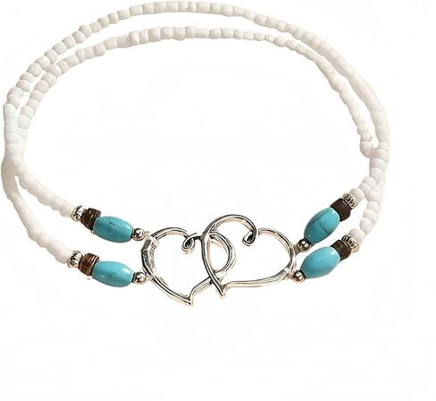 Elastic Beaded Ankle Bracelet for Women Double Hollow Hearts Stretch Anklet Double Layered Beaded Anklet Dainty Boho Beach Anklets Cute Heart Foot Jewelry for Beach Summer Wedding Dance Yoga Graduations Bridesmaids in Kuwait