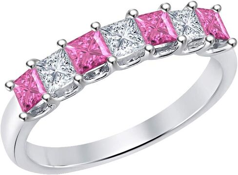 Princess Cut Gemstone Half Eternity 14k White Gold Plated Wedding 7-Stone Band Ring for Women in Saudi Arabia