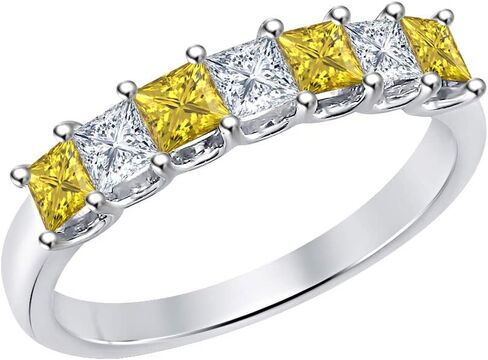 Princess Cut Gemstone Half Eternity 14k White Gold Plated Wedding 7-Stone Band Ring for Women in Saudi Arabia
