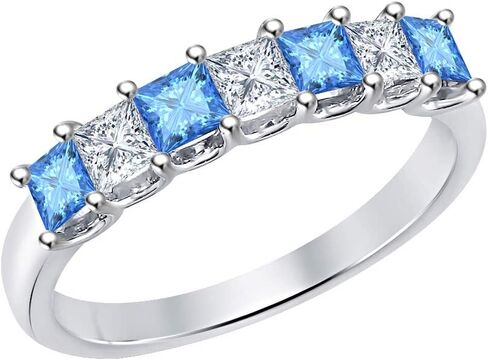 Princess Cut Gemstone Half Eternity 14k White Gold Plated Wedding 7-Stone Band Ring for Women in Saudi Arabia