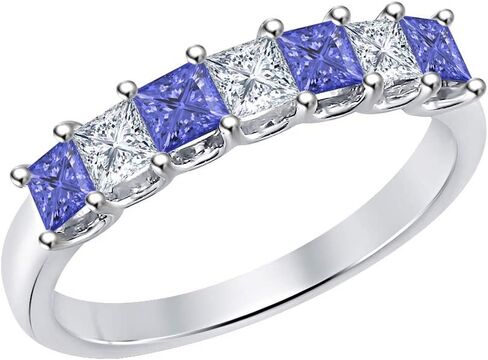 Princess Cut Gemstone Half Eternity 14k White Gold Plated Wedding 7-Stone Band Ring for Women in Saudi Arabia