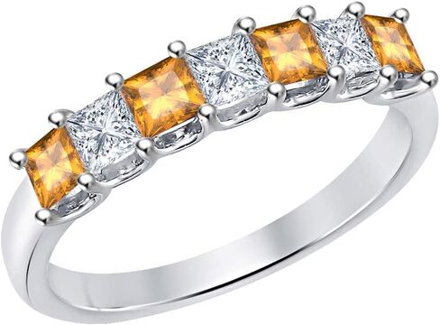 Princess Cut Gemstone Half Eternity 14k White Gold Plated Wedding 7-Stone Band Ring for Women in Saudi Arabia