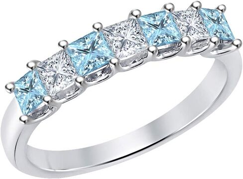 Princess Cut Gemstone Half Eternity 14k White Gold Plated Wedding 7-Stone Band Ring for Women in Saudi Arabia