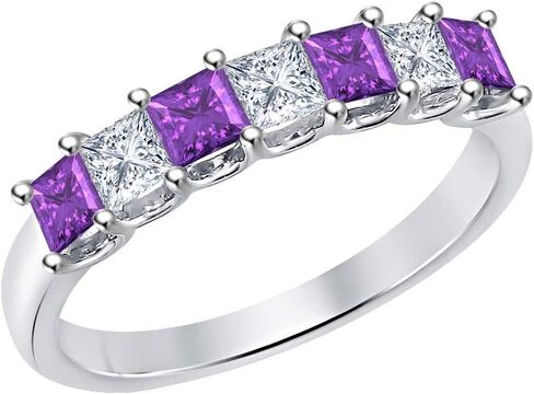 Princess Cut Gemstone Half Eternity 14k White Gold Plated Wedding 7-Stone Band Ring for Women in Saudi Arabia