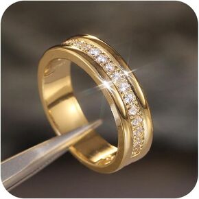 6mm خاتم الذهب الأزياء والمجوهرات بسيط 18K الذهب صف واحد كامل لامعة تشيكوسلوفاكيا كريستال الماس المشاركة خاتم الزواج حجم 5-10 للنساء (7) in Kuwait
