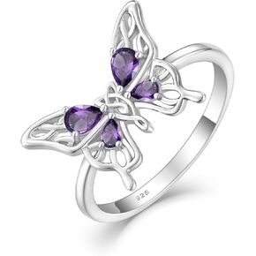 خاتم الفراشة الكبيرة للنساء - الفضة الاسترليني الصلبة 18 قيراط مطلي بالذهب الأبيض على شكل دمعة كمثرى عصابات جوهرة الميلاد in Kuwait