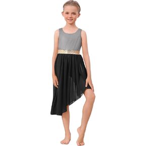 IBAKOM Girl Praise Dance Overlay and Tunic Metallic Tank Top Sheer Flowy Chiffon Skirt Kid Worship Dance Liturgical Dancewear in Saudi Arabia