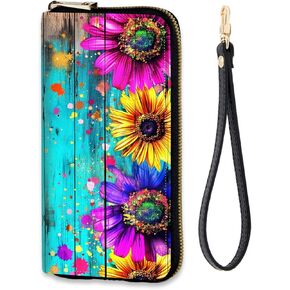 محفظة نسائية بسحاب حول RFID مع حزام معصم قابل للفصل، منظم حامل بطاقات الائتمان بسعة كبيرة للاستخدام اليومي، فراشة عباد الشمس in Kuwait