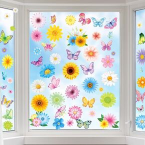 DPKOW ملصقات نافذة زنبركية للنوافذ الزجاجية، 9 أوراق ملصقات نافذة زهرة عيد الفصح ملصقات فراشة ديزي عباد الشمس أزهار الكرز شارات زينة عيد الفصح الربيعية، قابلة للإزالة على الوجهين وقابلة لإعادة الاستخدام in Kuwait