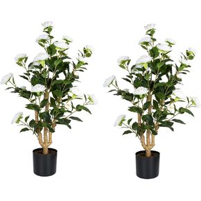 MARCH WIND 3FT Orange Yellow Artificial Camellia Plants 2 Pack with Pots, Faux Flowering Tree for Indoor Outdoor Home Decor, Tall Fake Potted Plant for Balcony, Patio, Living Room in Kuwait