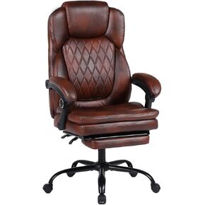 Executive Office Chair, Ergonomic Big and Tall PU Leather Desk Chair with Retractable Footrest, High Back Comfy Heavy Duty Computer Chair Adjustable Height in Saudi Arabia