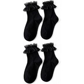Lace Ruffle Socks White&Black Comfortable Princess Sock with Bow Women's White lace socks Cute Casual Socks in Saudi Arabia
