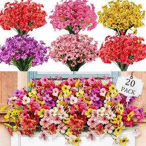 20 Pcs Plastic Flowers for Outdoors, Fake Outdoor Artificial Flowers for Outdoors UV Resistant, Fake Plants Artificial Plants Outdoor Plastic Plants, Silk Faux Spring Flowers for Outside in Kuwait