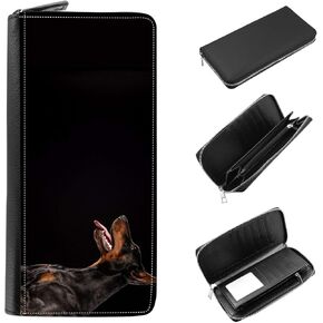 محفظة نسائية بسحاب حولها ومقبض للهاتف - حجب RFID مع منظم حامل البطاقات - صورة لكلب دوبيرمان الألماني in Kuwait